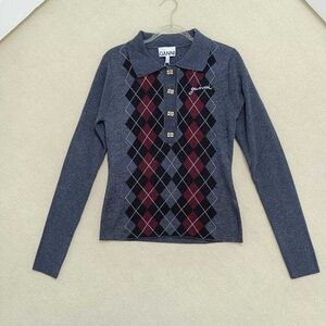 Ganni Gray Argyle Sweater Cardigan